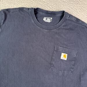 Carhartt Shirt Mens 2XLT Navy Blue Pocket Crewneck Heavyweight Loose Fit K87
